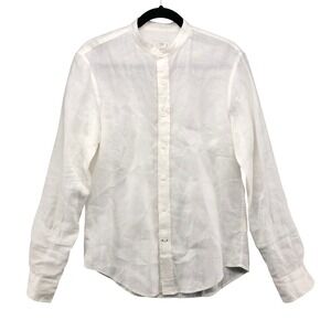 Club Monaco Linen Shirt Mens XS White Slim Fit Band Collar Long Sleeve Beach